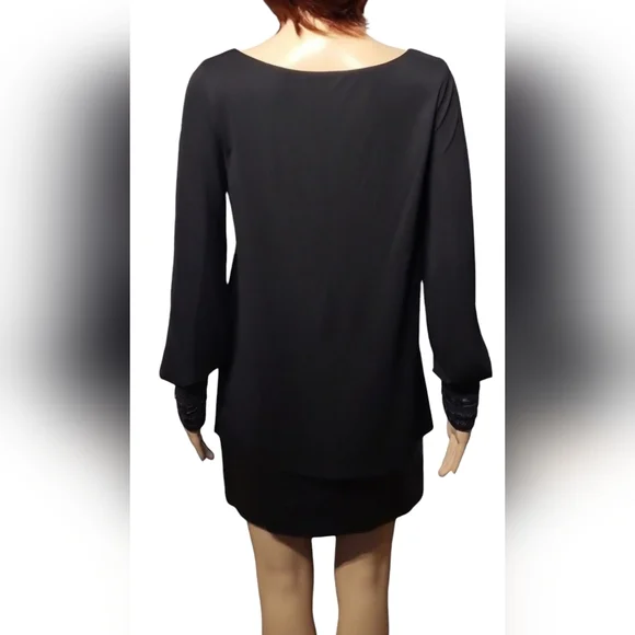 Bailey 44 Mini Layered Sheath Dress Long Sleeves Vegan Leather / Sz S / Black - Picture 8 of 16